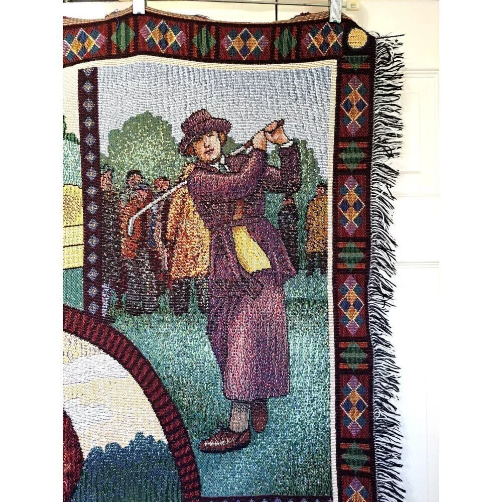 American Weavers Vintage Tapestry Blanket Golf Themed